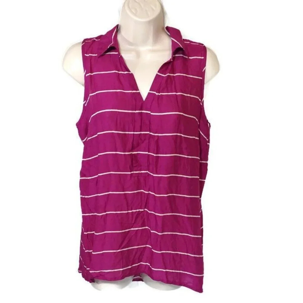 Cynthia Rowley Y-neck Collared Top Shirt Hi-Low Women Size M Rayon Sleeveless